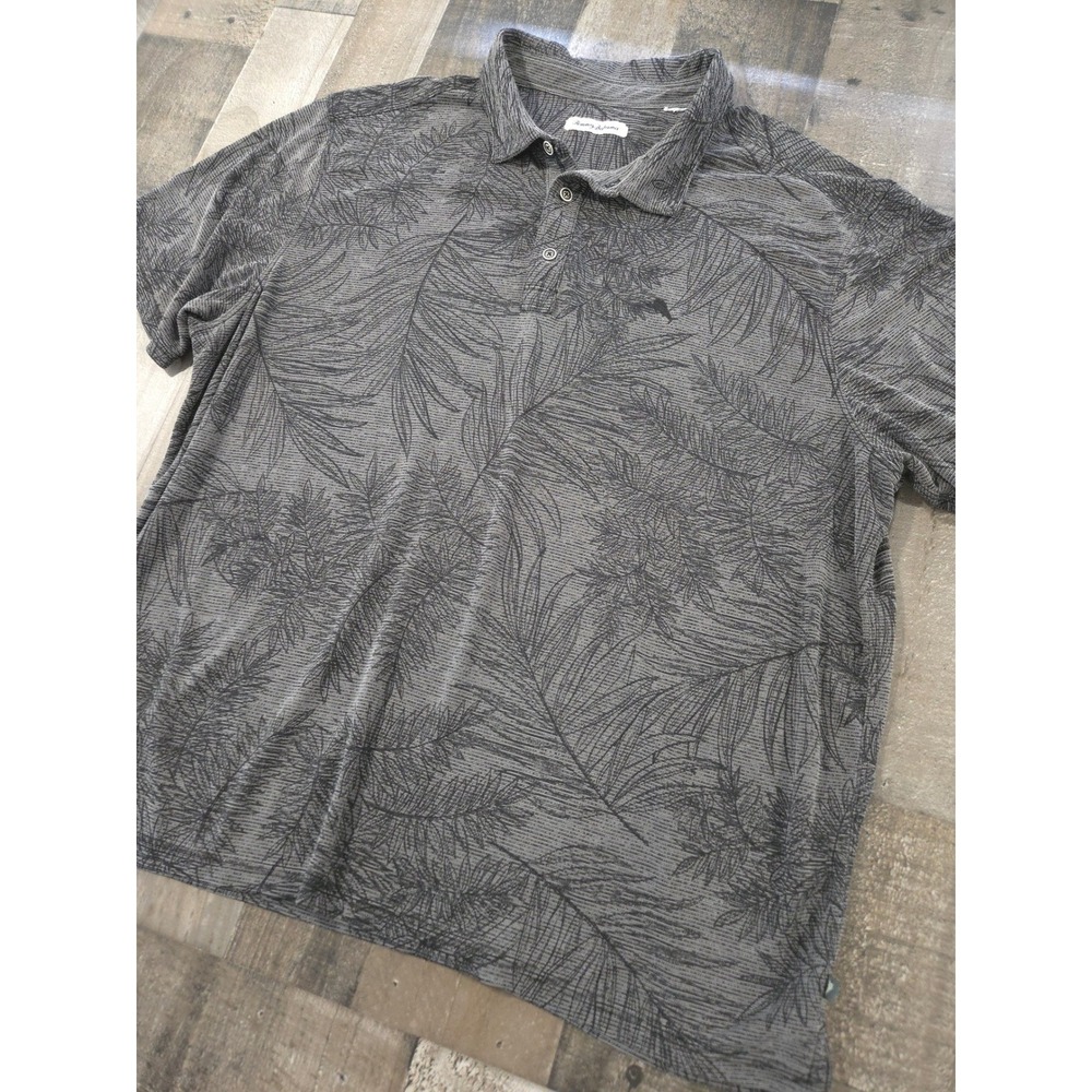 Tommy Bahama Palmetto Beach Coal Gray Tropical Palm Print Polo Men's XXL